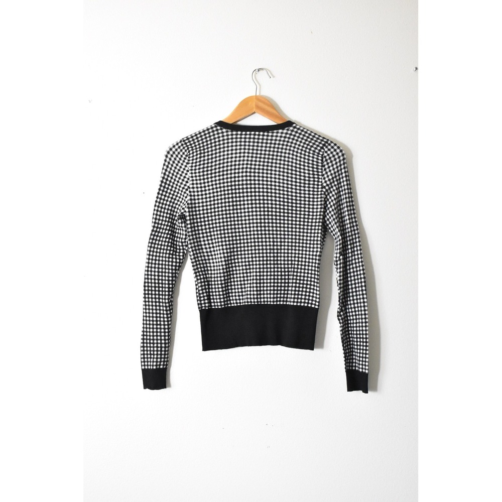 White House Black Market Cardigan Womens S Black White Gingham Button Front Knit - Picture 5 of 6